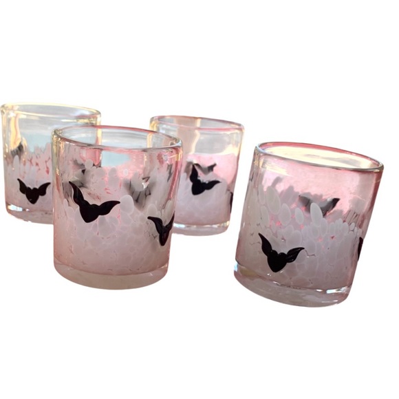 Flying Heart HandBlown Double Old Fashioned Glasses Cocktail Barware Black White